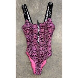 Kendall + Kylie One Piece Swimsuit Pink Black Snakeskin Womens Small